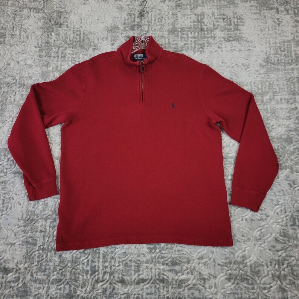 Polo Ralph Lauren Sweater Mens Large Red 1/4 Zip Cotton Pullover Long Sleeve